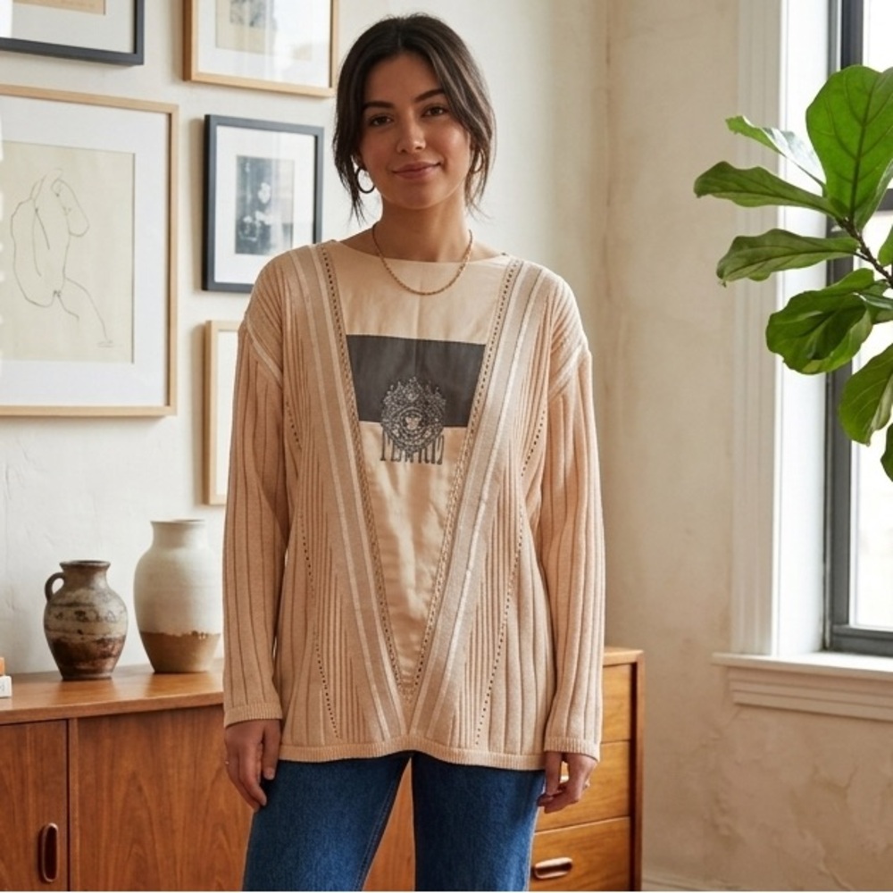 Vintage Gianfranco Ferre Knit Sweater Women's Size M EU 40Beige With Logo